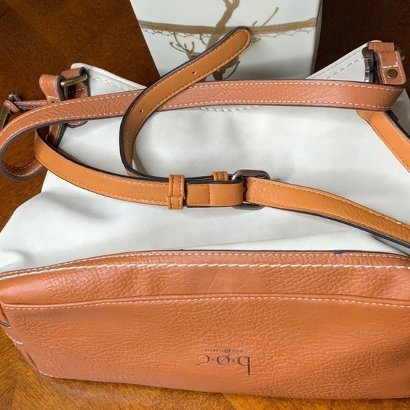 BOC- brown/grey and cream colored shoulder bag. Leather straps. 3 sections. - Picture 7 of 9